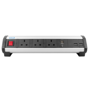 3 Way 13A Main Switched & Individually Fused + 2 USB Charger + 2 RJ45 Ethernet Office Desk PDU - Image 2