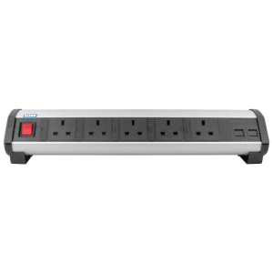 5 Way 13A Main Switched & Individually Fused + 2 RJ45 Ethernet Office Desk PDU - Image 2