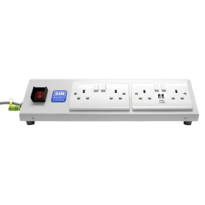 4 Way 13A Switched + 2 USB Charger Illuminated Main Switch Sloping Bench PDU - Image 4