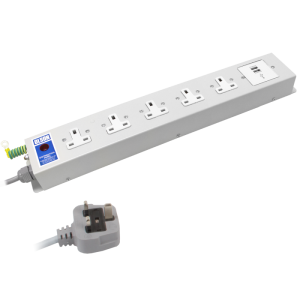 5 Way 13A Unswitched Socket + 2 USB Charger Neon 13A Plug PDU - Image 3