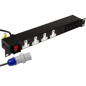 19 Inch 1U Horizontal 4x UK 13A & 4x C13 10A Rack Mount Illuminated Main Switch 16A Plug PDU