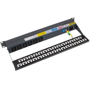 6 Way 19" 1U Horizontal Rack Mount Rear Facing IEC 60320 C13 Sockets & Neon Cable Management PDU - Image 2