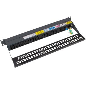 12 Way 19" 1U Horizontal Rack Mount Rear Facing IEC 60320 C13 Sockets & Neon Cable Management PDU - Image 1