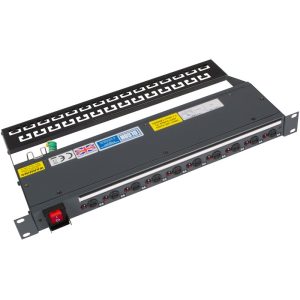 10 Way 19" 1U Horizontal Rack Mount Individually Fused/Neon Facing IEC 60320 C13 Socket C14 Inlet & Main Switch Cable Management PDU