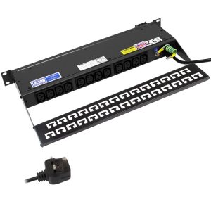 12 Way 19" 1U Horizontal Rack Mount IEC 60320 C13 Sockets Main Switch Fused Sequential Start Cable Management PDU - Image 2
