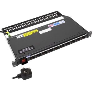 10 Way 19" 1U Horizontal Rack Mount IEC 60320 C13 Sockets Main Switch Individual Neon & Fused Sequential Start Cable Management PDU