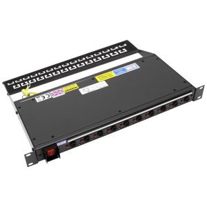 10 Way 19" 1U Horizontal Rack Mount IEC 60320 C13 Sockets Main Switch Individual Neon & Fused Sequential Start Cable Management PDU - Image 1