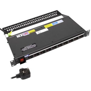10 Way 19" 1U Horizontal Rack Mount IEC 60320 C13 Sockets Main Switch Individual Neon & Fused Sequential Start Cable Management PDU - Image 1