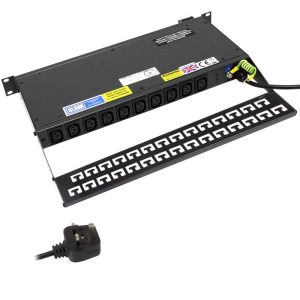 10 Way 19" 1U Horizontal Rack Mount IEC 60320 C13 Sockets Main Switch Individual Neon & Fused Sequential Start Cable Management PDU - Image 2