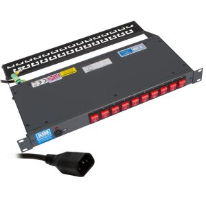 10 Way 19" 1U 10A C13 Manual Switching Rack Mount Rear Facing Socket Cable Management PDU