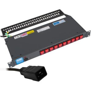10 Way 19" 1U 16A C13 Manual Switching Rack Mount Rear Facing Socket Cable Management PDU